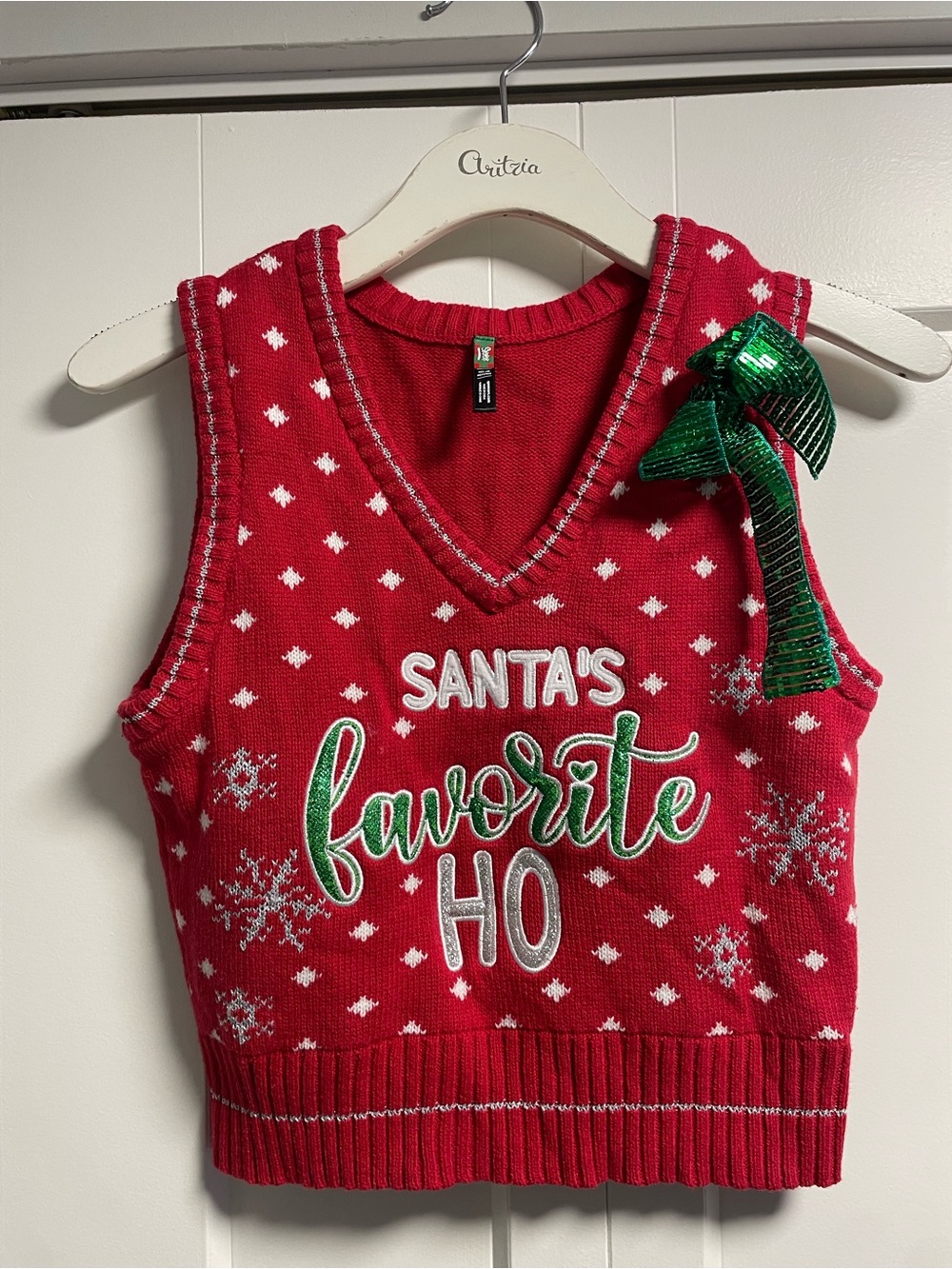 Spencers Santa's Favorite Ho Ugly Christmas Sweater Vest Red Medium